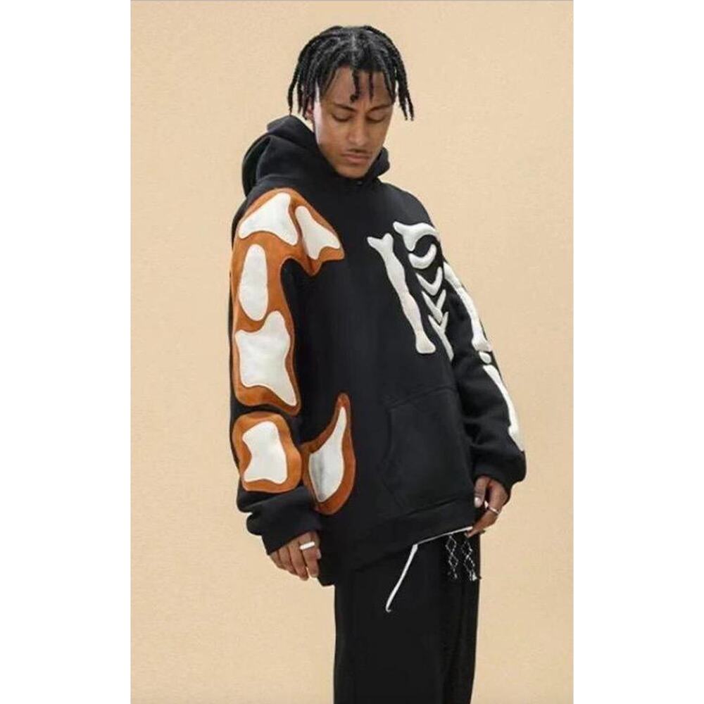 Coursemys Black Skeleton Hoodie L Large Y2K Super Thick RARE Skater Punk - Picture 2 of 13